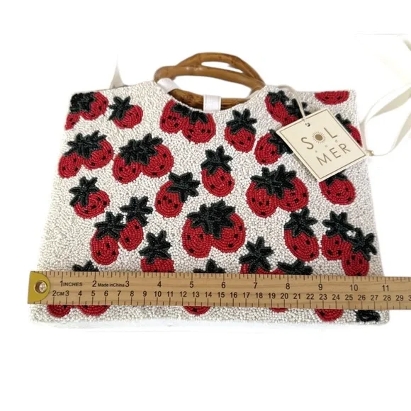 NWT Sol Mer Beaded Strawberry Crossbody Bamboo Handle Bag - Picture 9 of 10